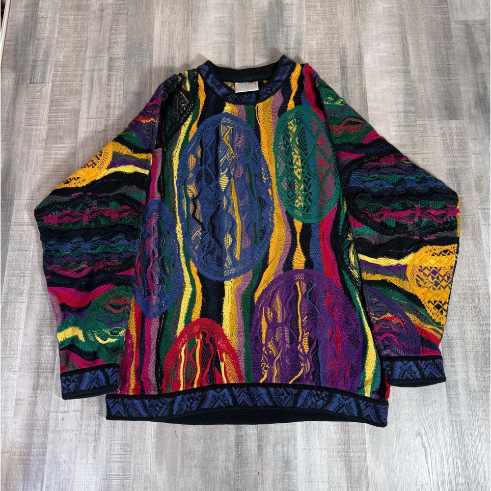 Coogi Australia Vintage 3D Textured Knit Sweater Kaleidoscope Biggie Mens Large